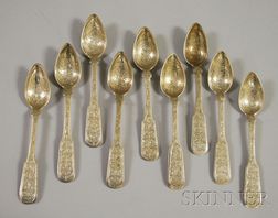 Nine Bright-cut Silver Teaspoons